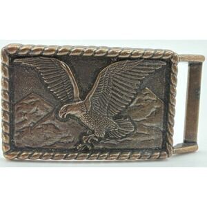 Flying American Eagle & Mountains Vintage Brass Belt Buckle Patriotic USA